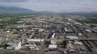 5.5K stock footage aerial video of flying over streets, buildings, approaching I-15, Salt Lake City, Utah Aerial Stock Footage | AX129_046