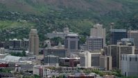 5.5K stock footage aerial video pass by Utah State Capitol, and Downtown Salt Lake City, Utah Aerial Stock Footage | AX130_009