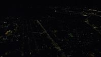 5.5K stock footage aerial video flying by Broadway, Dorchester Heights Monument, South Boston, Massachusetts, night Aerial Stock Footage | AX141_219