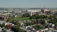 5.5K stock footage aerial video flying by Dorchester Heights Monument, South Boston, Massachusetts Aerial Stock Footage | AX142_207