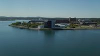 5.5K stock footage aerial video approaching the John F. Kennedy Presidential Library, Boston, Massachusetts Aerial Stock Footage | AX142_216