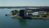 5.5K stock footage aerial video orbiting the John F. Kennedy Presidential Library, Boston, Massachusetts Aerial Stock Footage | AX142_217