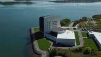 5.5K stock footage aerial video orbiting the John F. Kennedy Presidential Library, Boston, Massachusetts Aerial Stock Footage | AX142_218