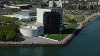 5.5K stock footage aerial video orbiting the John F. Kennedy Presidential Library, Boston, Massachusetts Aerial Stock Footage | AX142_222