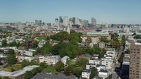 5.5K stock footage aerial video of Dorchester Heights Monument, South Boston, Downtown Boston, Massachusetts Aerial Stock Footage | AX142_226