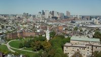 5.5K stock footage aerial video of Dorchester Heights Monument, approach Downtown, South Boston, Massachusetts Aerial Stock Footage | AX142_227