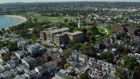 5.5K stock footage aerial video of South Boston Education Complex, tilt down, South Boston, Massachusetts Aerial Stock Footage | AX142_241