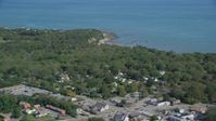 5.5K stock footage aerial video flying by small coastal community, Cape Cod Bay, Plymouth, Massachusetts Aerial Stock Footage | AX143_120