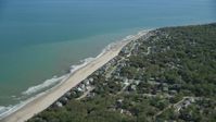 5.5K stock footage aerial video flying over small town, beachfront homes, Cape Cod Bay, Plymouth, Massachusetts Aerial Stock Footage | AX143_122