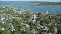 5.5K stock footage aerial video orbiting small coastal town, Edgartown, Martha's Vineyard, Massachusetts Aerial Stock Footage | AX144_138
