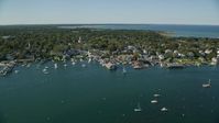 5.5K stock footage aerial video orbiting small coastal town, piers, Edgartown, Martha's Vineyard, Massachusetts Aerial Stock Footage | AX144_140