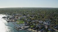 5.5K stock footage aerial video flying by small coastal town, Edgartown, Martha's Vineyard, Massachusetts Aerial Stock Footage | AX144_142