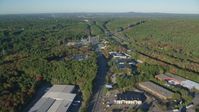 6k stock footage aerial video of Boston Providence Highway, warehouses, Interstate 95, Walpole, Massachusetts Aerial Stock Footage | AX145_123