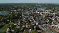 6k stock footage aerial video orbiting a coastal community with fall foliage, autumn, Portsmouth, New Hampshire Aerial Stock Footage | AX147_175