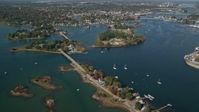 6k stock footage aerial video approaching Pierce Island, coastal town, Portsmouth, New Hampshire Aerial Stock Footage | AX147_201