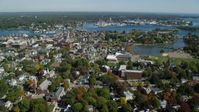 6k stock footage aerial video flying over coastal town, colorful trees in autumn, Portsmouth, New Hampshire Aerial Stock Footage | AX147_220
