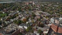 6k stock footage aerial video flying by neighborhood, autumn, Portland, Maine Aerial Stock Footage | AX147_336