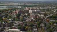 6k stock footage aerial video approaching Maine Medical Center, autumn, Portland, Maine Aerial Stock Footage | AX147_352