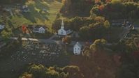 5.5K stock footage aerial video flying by small church and cemetery, autumn, Stockton Springs, Maine Aerial Stock Footage | AX149_092