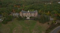 5.5K stock footage aerial video approaching, flying over Mercy Hall, Mount Saint Mary College, autumn, Hooksett, New Hampshire Aerial Stock Footage | AX152_019
