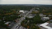 5.5K stock footage aerial video flying over Broadway, approaching stores and tilt down, Salem, New Hampshire Aerial Stock Footage | AX152_083