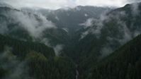 5.5K stock footage aerial video following Eagle Creek Trail through mountain canyon in Cascade Range, Hood River County, Oregon Aerial Stock Footage | AX154_051