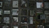 5.5K stock footage aerial video of a bird's eye view of city streets, revealing skyscrapers and parks in Downtown Portland, Oregon Aerial Stock Footage | AX155_084