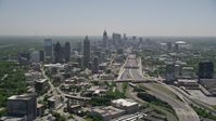 4.8K stock footage aerial video following Downtown Connector toward Midtown Atlanta skyscrapers, Georgia Aerial Stock Footage | AX36_085E