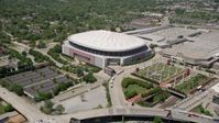 4.8K stock footage aerial video approaching Georgia Dome, Downtown Atlanta Aerial Stock Footage | AX36_102E
