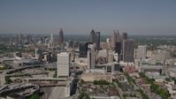 4.8K stock footage aerial video approaching Downtown skyscrapers with Midtown Atlanta in the distance, Georgia Aerial Stock Footage | AX37_011E