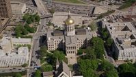 4.8K stock footage aerial video tilting down to bird's eye of Georgia State Capitol, Downtown Atlanta Aerial Stock Footage | AX37_060