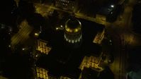 4.8K stock footage aerial video approaching and tilting down on Georgia State Capitol, Downtown Atlanta, night Aerial Stock Footage | AX41_007