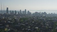 5K stock footage aerial video approach the Downtown Seattle from east of the city, Washington Aerial Stock Footage | AX49_057