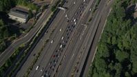 5K stock footage aerial video of following heavy highway traffic, Southwest Portland, Oregon Aerial Stock Footage | AX53_011