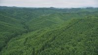 5K stock footage aerial video fly over forest-covered hills in Pacific County, Washington Aerial Stock Footage | AX56_186