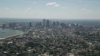5K stock footage aerial video of Downtown New Orleans and the French Quarter, Louisiana Aerial Stock Footage | AX59_004