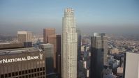 5K stock footage aerial video approach US Bank Tower in Downtown Los Angeles, California Aerial Stock Footage | AX64_0095