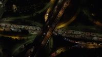 5K stock footage aerial video of the 110 and 101 freeway interchange in Downtown Los Angeles, California, night Aerial Stock Footage | AX64_0401