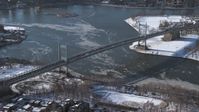 4.8K stock footage aerial video of Robert F Kennedy Bridge and icy Harlem River, New York Aerial Stock Footage | AX66_0053