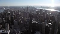 4.8K stock footage aerial video fly over Midtown Manhattan toward the Empire State Building, New York City Aerial Stock Footage | AX66_0109