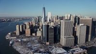 4.8K stock footage aerial video of Lower Manhattan skyscrapers and One World Trade Center, New York City Aerial Stock Footage | AX66_0153