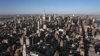 4.8K stock footage aerial video approach Midtown Manhattan skyscrapers, New York City Aerial Stock Footage | AX66_0181