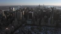 4.8K stock footage aerial video pass by Midtown Manhattan skyscrapers, New York Aerial Stock Footage | AX66_0214