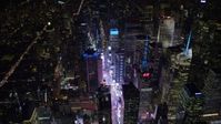 4.8K aerial video view flyby Times Square and skyscrapers at night, Midtown Manhattan, New York City, New York Aerial Stock Footage | AX67_0040