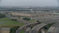 4.8K stock footage aerial video approaching The Pentagon, Washington, D.C., twilight Aerial Stock Footage | AX76_123