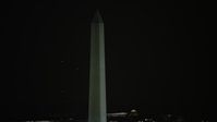 4.8K stock footage aerial video of the famous Washington Monument in Washington, D.C., night Aerial Stock Footage | AX77_038