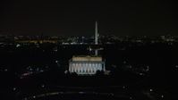 4.8K stock footage aerial video of Lincoln Memorial, Washington Monument, and the United States Capitol, Washington, D.C., night  Aerial Stock Footage | AX77_051