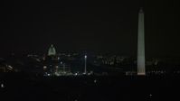 4.8K stock footage aerial video of the United States Capitol Building and the Washington Monument, Washington, D.C., night Aerial Stock Footage | AX77_053