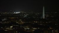 4.8K stock footage aerial video of the lights of Nationals Park and the Washington Monument in Washington, D.C., night Aerial Stock Footage | AX77_062