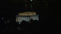 4.8K stock footage aerial video of the Lincoln Memorial with Tidal Basin in the background, Washington, D.C., night Aerial Stock Footage | AX77_068